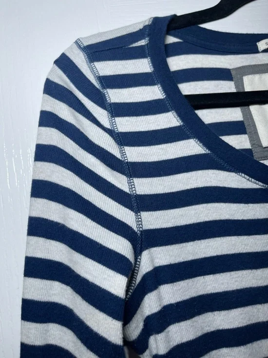 Y2K Vintage Abercrombie & Fitch Women’s Blue & White Striped Henley Size Large - Picture 8 of 16